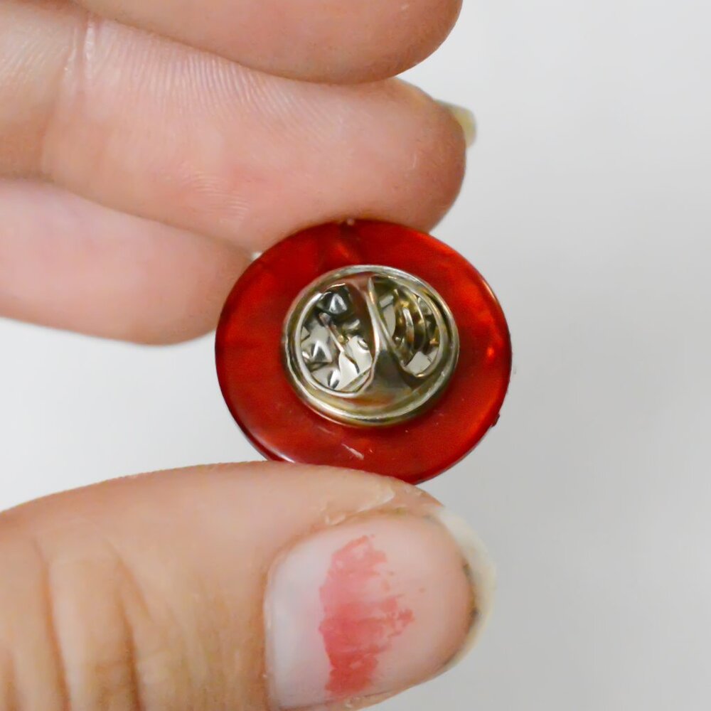 Handmade Red Upcycled Button Pin - Picture 2 of 6